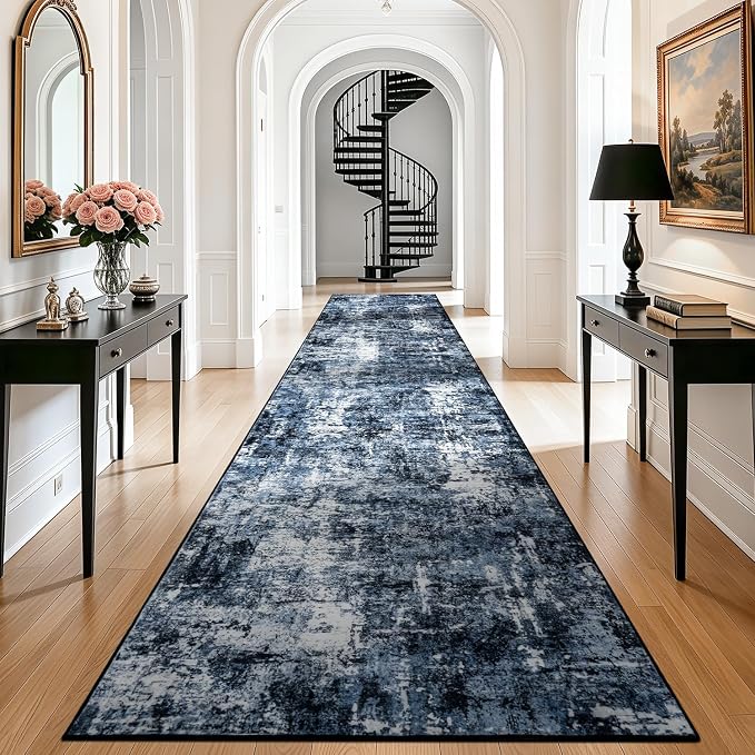 Rugflix 3x16 Runner Rug for Hallway, Washable Navy Blue Long Runners | Machine - Image 3