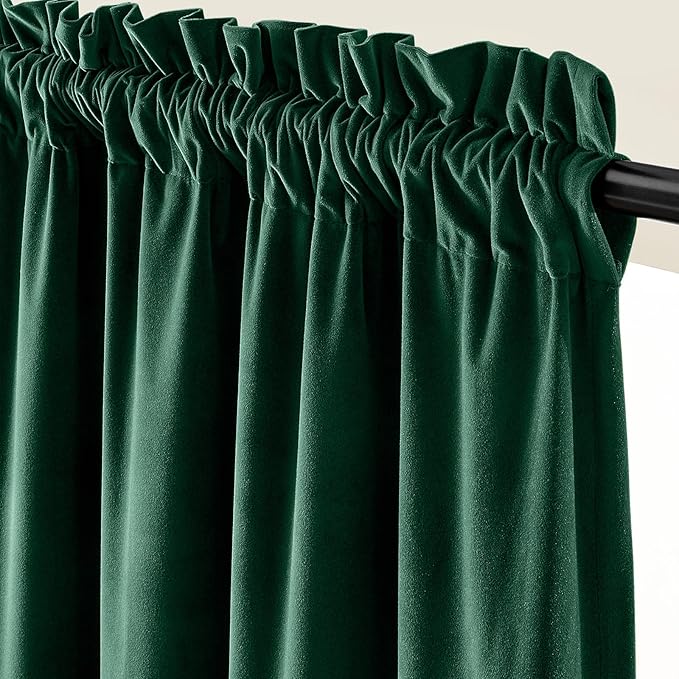 Lazzzy Velvet Blackout Curtains Thermal Insulated Room Window Drapes Super Soft Luxury Curtains for Living Room Bedroom Rod Pocket 2 Panels, Emerald Green, 42" W x 120" L