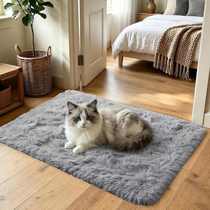 2x3 Grey Fluffy Soft Area Rug Non-Slip - Image 2