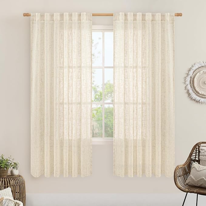 Beige Linen Curtains for Living Room 2 Panels Set, 52 x 68 Inch | 68 Inch Faux by LAMIT