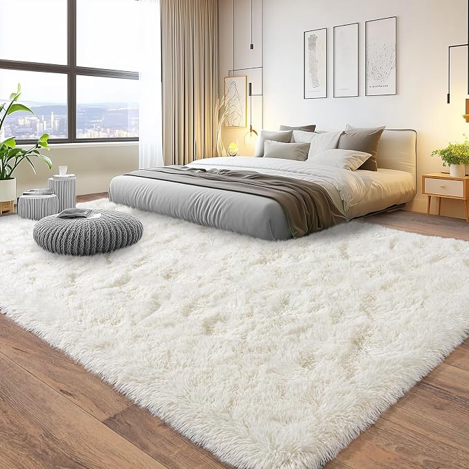 Pionblank 8x10 Rug for Living Room, Fluffy Large Area Rug, Cream White | Modern - Image 2