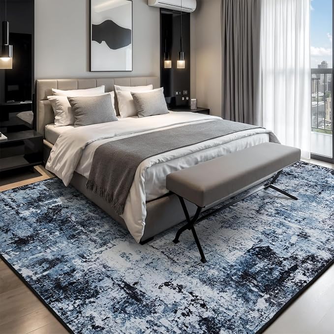 Rugflix 5x8 Area Rugs for Living Room, Washable Navy Blue Dark Large Rug | - Image 2