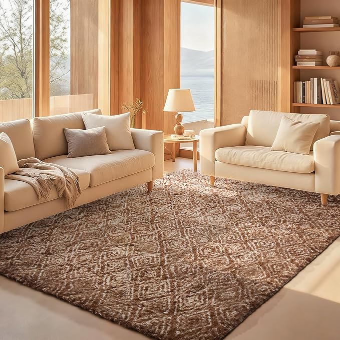 Ophanie Area Rugs for Bedroom Living Room, Color Brown and White, Size 6' x 9' by Ophanie