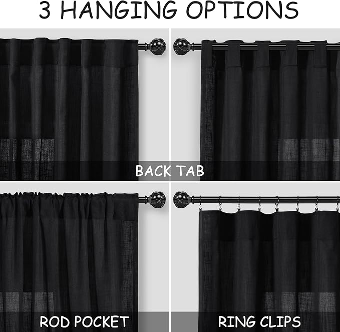 Black Extra Long Curtain 130 inches Long 2 Panels Set - Image 3