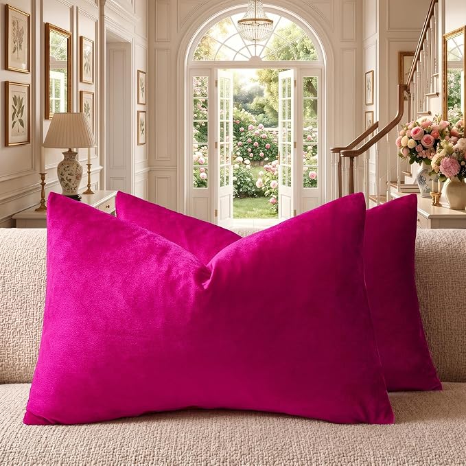 GIGIZAZA Hot Pink Velvet Pillow Covers 12x20 Decorative Pillows Pack of 2 | by GIGIZAZAFocusingonhomedecoration