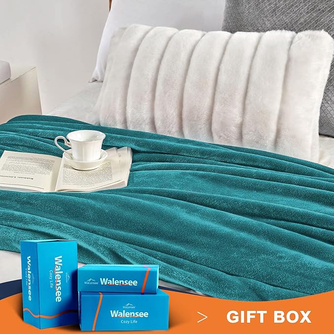 Walensee Fleece Blanket Plush Throw Fuzzy Lightweight (Throw Size 50x60 Teal) Super Soft Microfiber Flannel Blankets for Couch, Bed, Sofa Ultra Luxurious Warm and Cozy for All Seasons