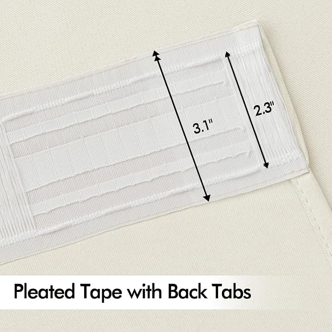 MIULEE Beige White Back Tab Blackout Curtains 52x108 Inch Long 2 Panels Set | - Image 4