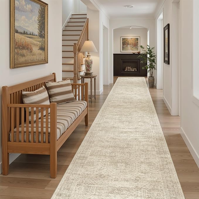 Soalmost Hallway Runner Rug 2'6" x 14' Washable Long Kitchen Rugs Beige | by Soalmost