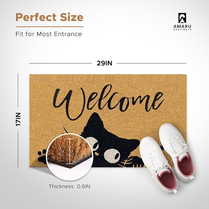 Coir Welcome Mat, Welcome Cat, 17 x 29 in | 100% Natural Coir, Anti-Shedding - Image 3