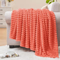 BEDELITE Ribbed Jacquard Coral Red Fleece Twin Blanket by BEDELITE