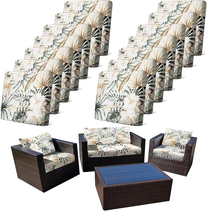 CALBODE 14Pcs Stretch Patio Cushion Cover, Tropical Floral & Leaf Pattern | by CALBODE