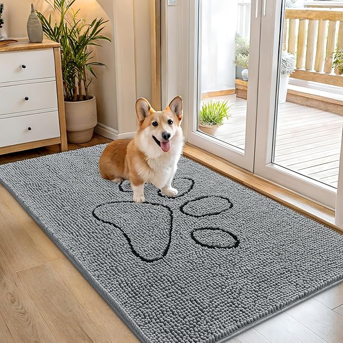 OLANLY Dog Door Mat for Muddy Paws 54x32, Paw Print Design Chenille Mud Mat | by OLANLY