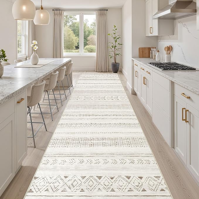 cotiled Hallway 3x10 Runner Rugs Washable Boho Rug Brown Cream | Solve Modern - Image 8
