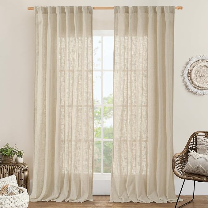 Natural Linen Blended Curtains for Living Room 2 Panels Semi Sheer | Light by LAMIT