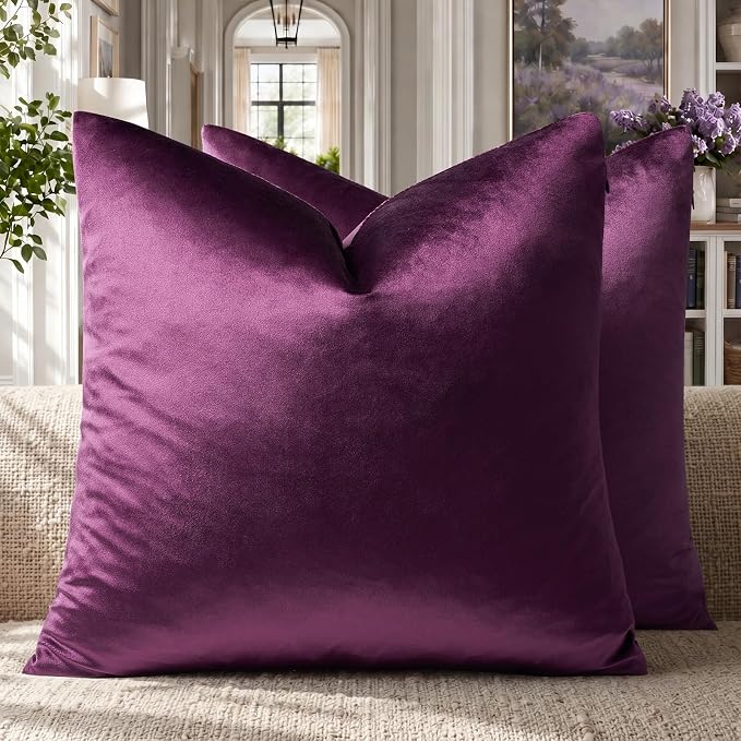 GIGIZAZA Velvet Pillow Covers 26x26 Decorative Pillows Pack of 2 Purple | Throw - Image 2
