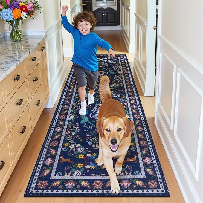 HEBE Hallway Runner Rug 2'x6', Washable Non Slip Kitchen Rug Runner | Soft Boho - Image 8