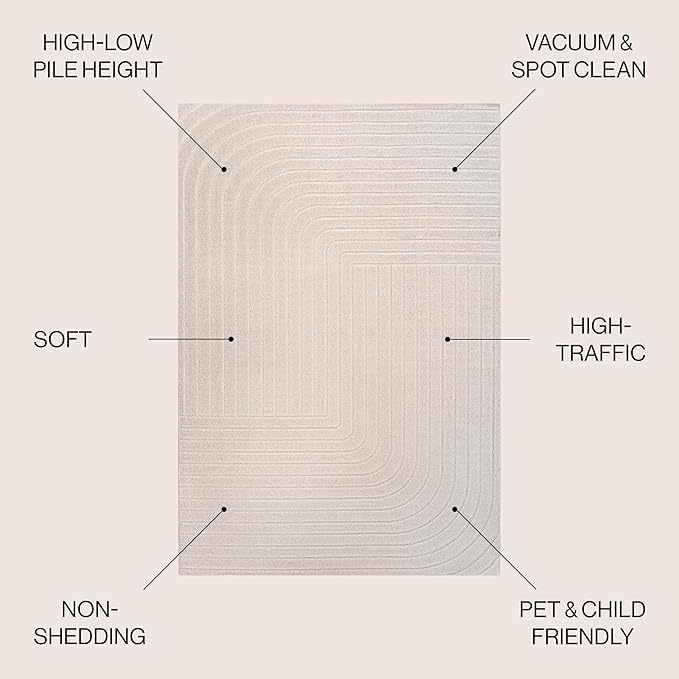 Eyely NCS101A-15 Scandinavian Odense Minimalist Angle Geometric Indoor Rug, Pet Friendly, Non-Shedding, Stain Resistant, Easy-Cleaning, Ivory/Cream, 12 ft. x 15 ft., Indoor/Outdoor, Area Rug