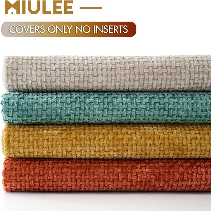 MIULEE Decorative Chenille Fall Pillow Covers Orange Teal 20x20 Pack of 4 | - Image 6
