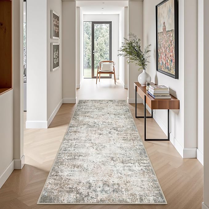 2.6x8 Washable Runner Rug：Modern Abstract Kitchen Soft Carpet Brown | - Image 3