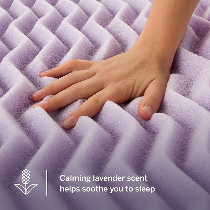 LUCID Lavender Infused 3 Inch Memory Foam Mattress Topper with 5 Zones – California King Size – Plush Feel – CertiPUR Certified – Dorm Room Essentials
