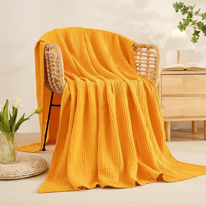 EMME Muslin Blankets for Adults Throw Blanket for Couch Breathable Gauze Soft - Image 6
