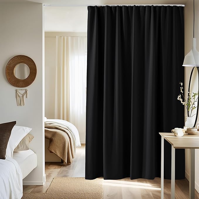 NICETOWN Blackout Curtain with Ceiling Track Set, W100 xL96 Room Divider Curtain for Sliding Door/Patio, Thermal Insulated Room Darkning Drape for Bedroom/Hospital Privacy, 1 Panel, Black