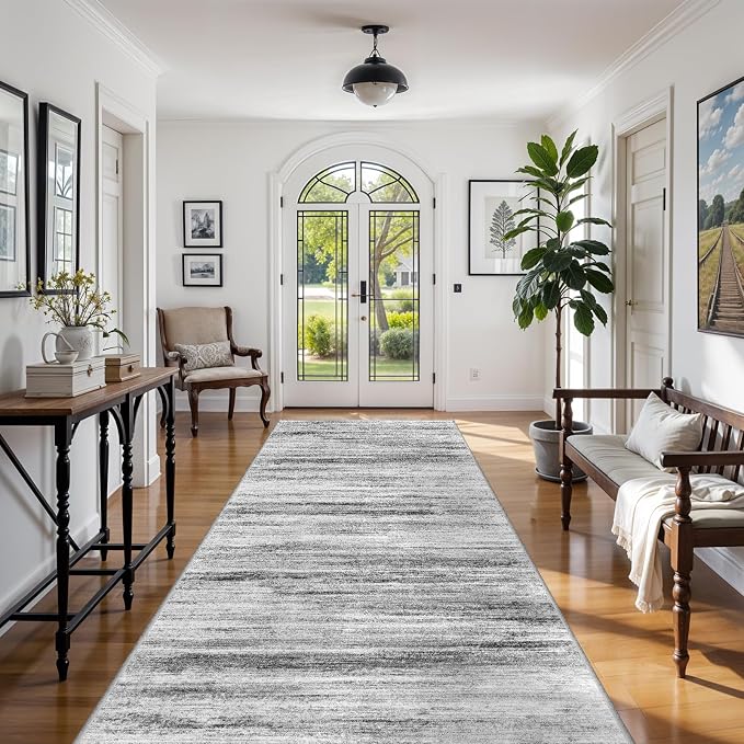 4x9 Wide Washable Runner Rug: Easy-to-Clean Runners Grey | Stain & Water - Image 2
