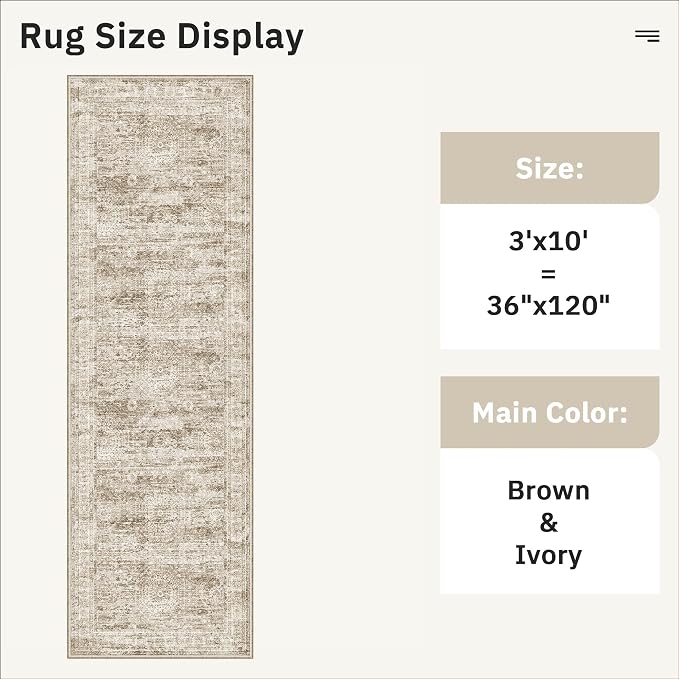 Soalmost Washable 3x10 Hallway Runner Rug Non-Slip Kitchen Entry Rugs Brown | - Image 5