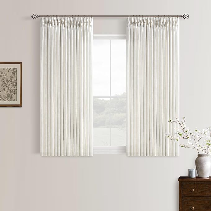 45 Inch Natural Pinch Pleated Linen Semi Sheer Curtains 50Wx45L 2 Panels | by Twodrapes