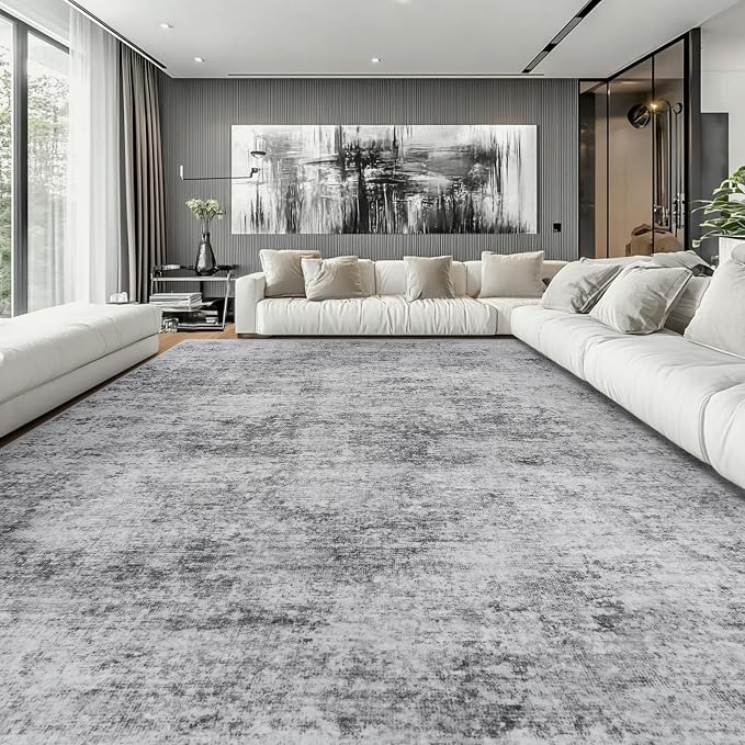 Aelenmu 10x14 Area Rugs for Living Room Dining Room Washable Grey | Soft Modern - Image 2