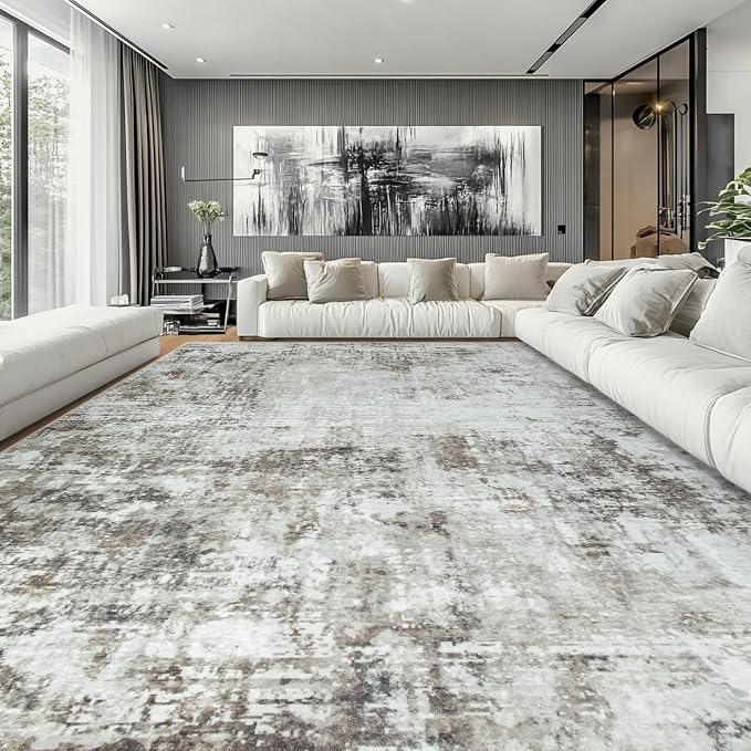 Aelenmu 10x14 Area Rugs for Living Room Dining Room Washable Brown Grey | Soft - Image 2