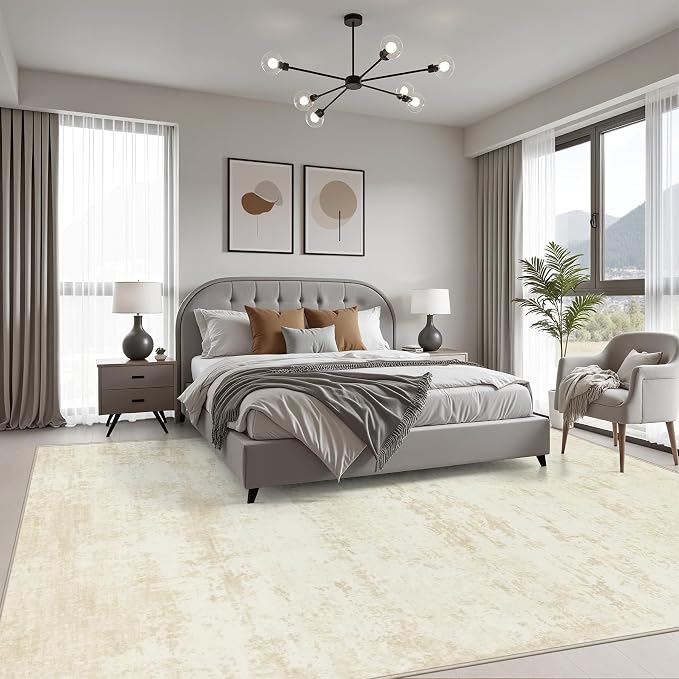 Area Rug Living Room: 4x6 Modern Washable Indoor Soft Carpet Beige | - Image 4