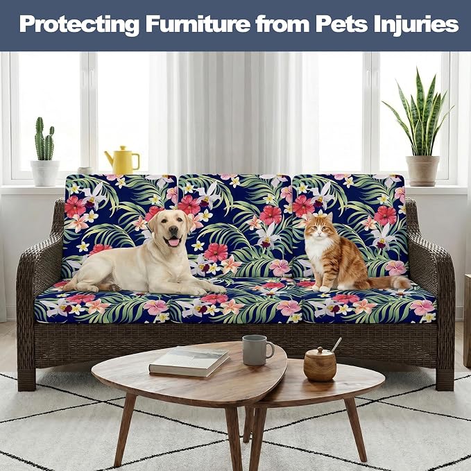 CALBODE 12 Pcs Stretch Outdoor Seat Cushion Covers, Tropical Floral, - Image 6