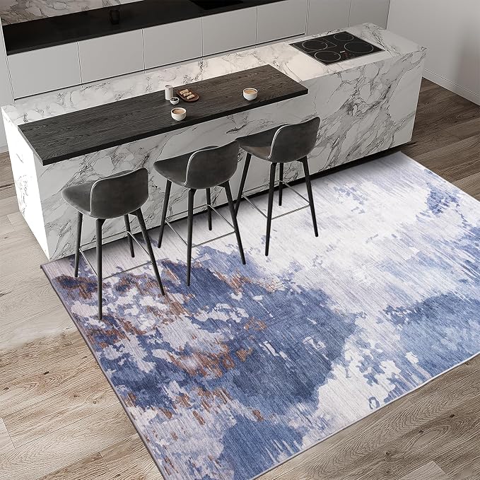 Ompaa Living Room Rug 5x7 Dark Blue Area Rug Machine Washable Boho Rug Non Slip - Image 5
