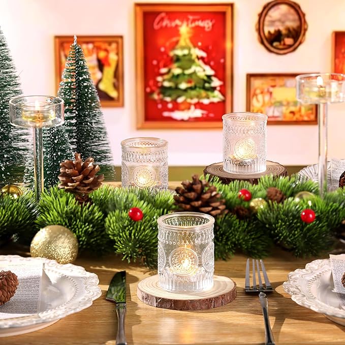12PCS Glass Votive Candle Holder for Wedding Table Centerpiece, Clear Tea Lights Candle Holders for Dinner Birthday Party Decor