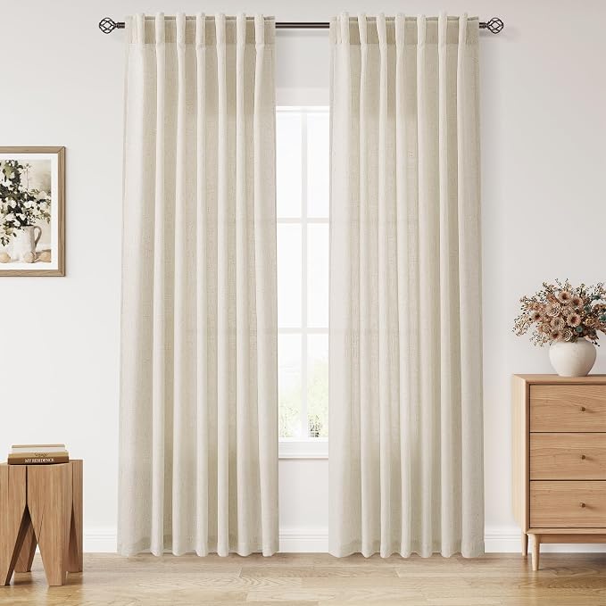Birch Beige Linen Curtains 84 Inches Long by Nanspring