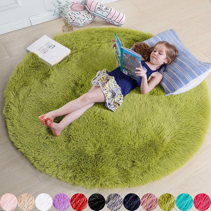 Amdrebio Grass Green Round Rug 4Ft by Amdrebio