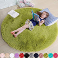 Amdrebio Grass Green Round Fluffy Kids Rug 5Ft by Amdrebio
