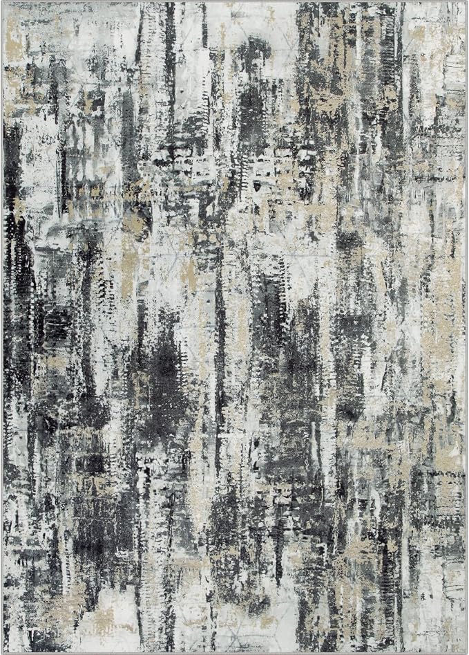 4x6 Area Rugs for Living Room: Washable Abstract Black Grey Gold Carpet | - Image 8