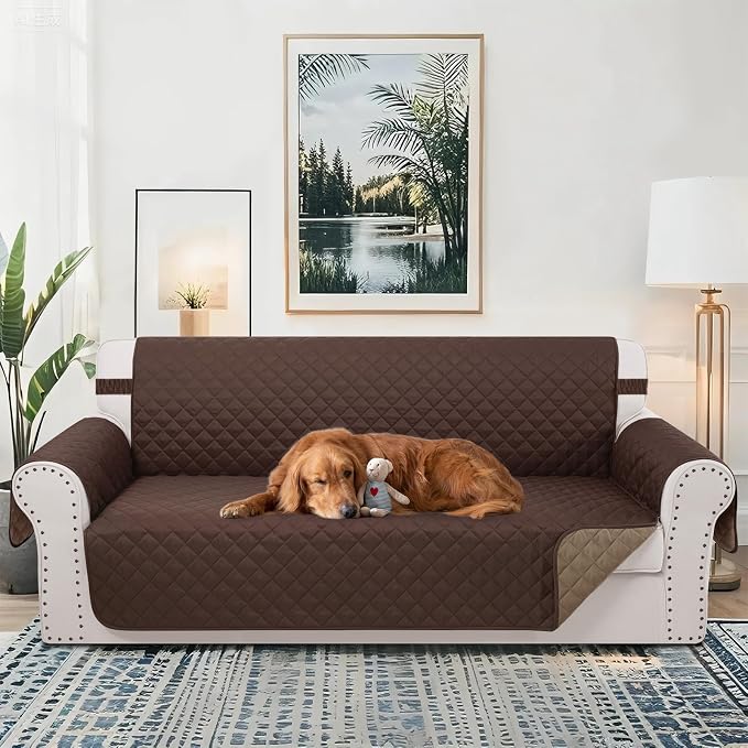 Reversible 4 Seater Sofa Cover 91" Large, Chocolate | Couch Cover Furniture - Image 2