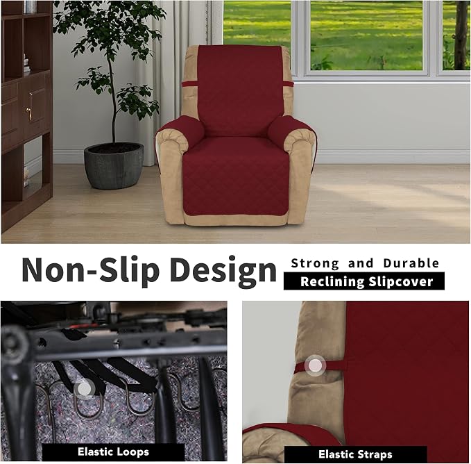 Easy-Going Reversible Couch Cover, Recliner 22 in, Christmas Red/Ivory | - Image 3
