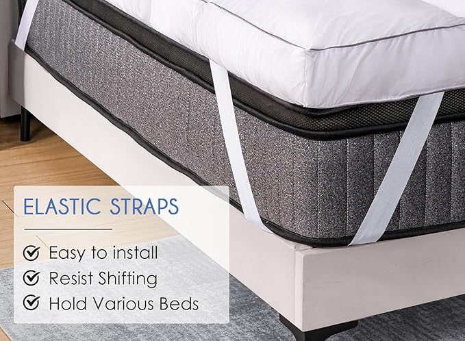 Marine Moon Twin XL Mattress Topper, Cooling Plush Bed Topper Soft Thick Pillow Top Mattress Toppers, 3 Inch Feather Down Alternative Pad Cover for College Dorm, Back Pain Relief, XL Twin 39" x 80"
