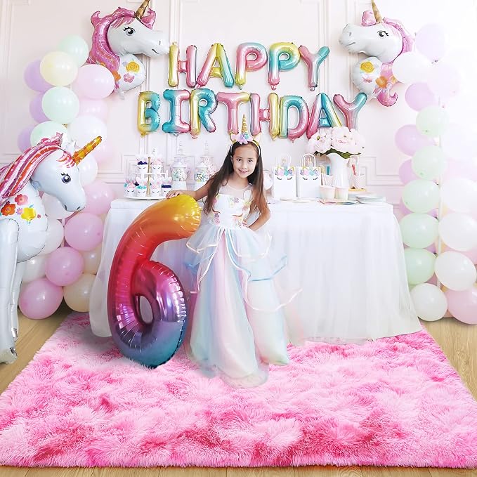 4x6 Tie-Dyed Pink Fluffy Soft Area Rug Non-Slip - Image 4