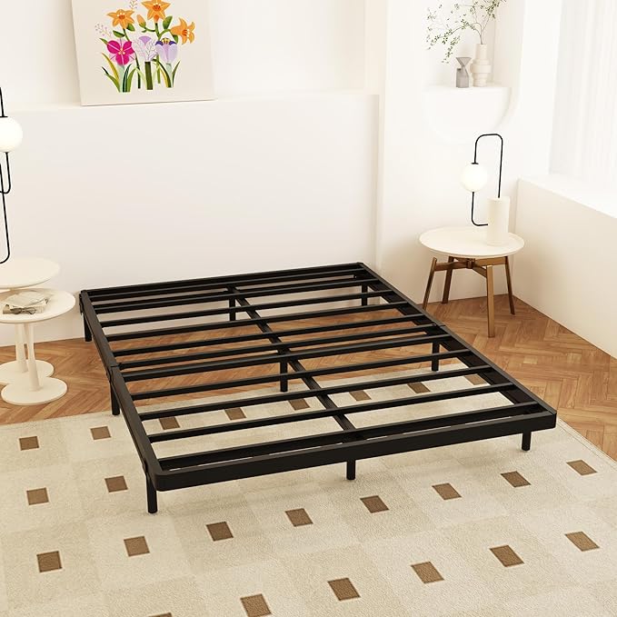 King Size Box Spring 2 Inch Low Profile, Heavy Duty Metal Box Spring Bed Base Bunkie Board, Mattress Foundation, Easy Assembly, Noise Free, Black