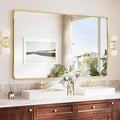 TokeShimi Brushed Gold Vanity Mirror 60x36,Bathroom Mirror Framed Aluminum,Tempered Glass,Rectangle Mirror for Bathroom,Shatterproof Bathroom Wall Mirror(Horizontal/Vertical)