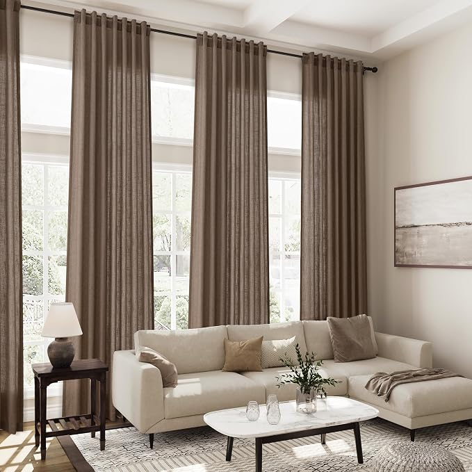 Extra Long Light Brown Curtain 108 Inches Long 2 Panels Set Back Tab Linen - Image 8
