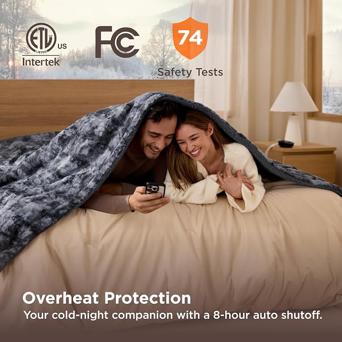 Bedsure Faux Fur Electric Blanket Queen Size, Dual Control Heated Blanket Queen - Image 6