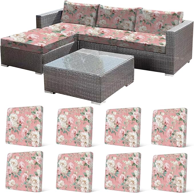 CALBODE 8 Pcs Stretch Outdoor Seat Cushion Covers, Breathable, Indoor/Outdoor by CALBODE