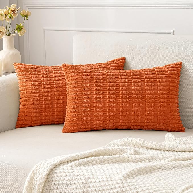 MIULEE Fall Lumbar Corduroy Decorative Throw Pillow Covers 12x20 Orange | Pack by MIULEE