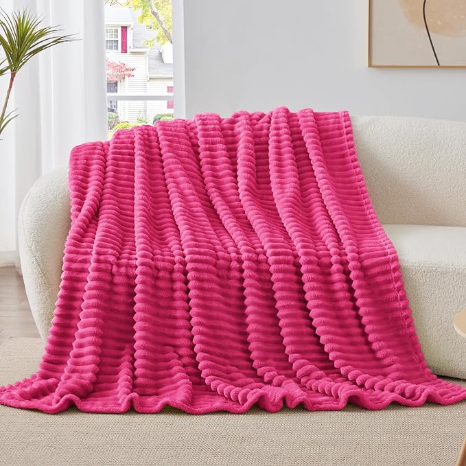 BEDELITE Ribbed Twin Blanket for Couch & Bed, Hot Pink, Warm Yet Lightweight - Image 8